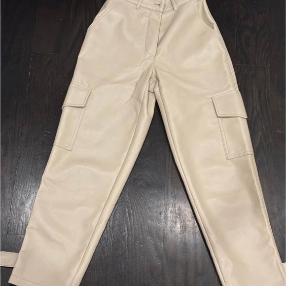 Aritzia Cream Faux Leather Cargo Straight-Leg Pants - Picture 3 of 6